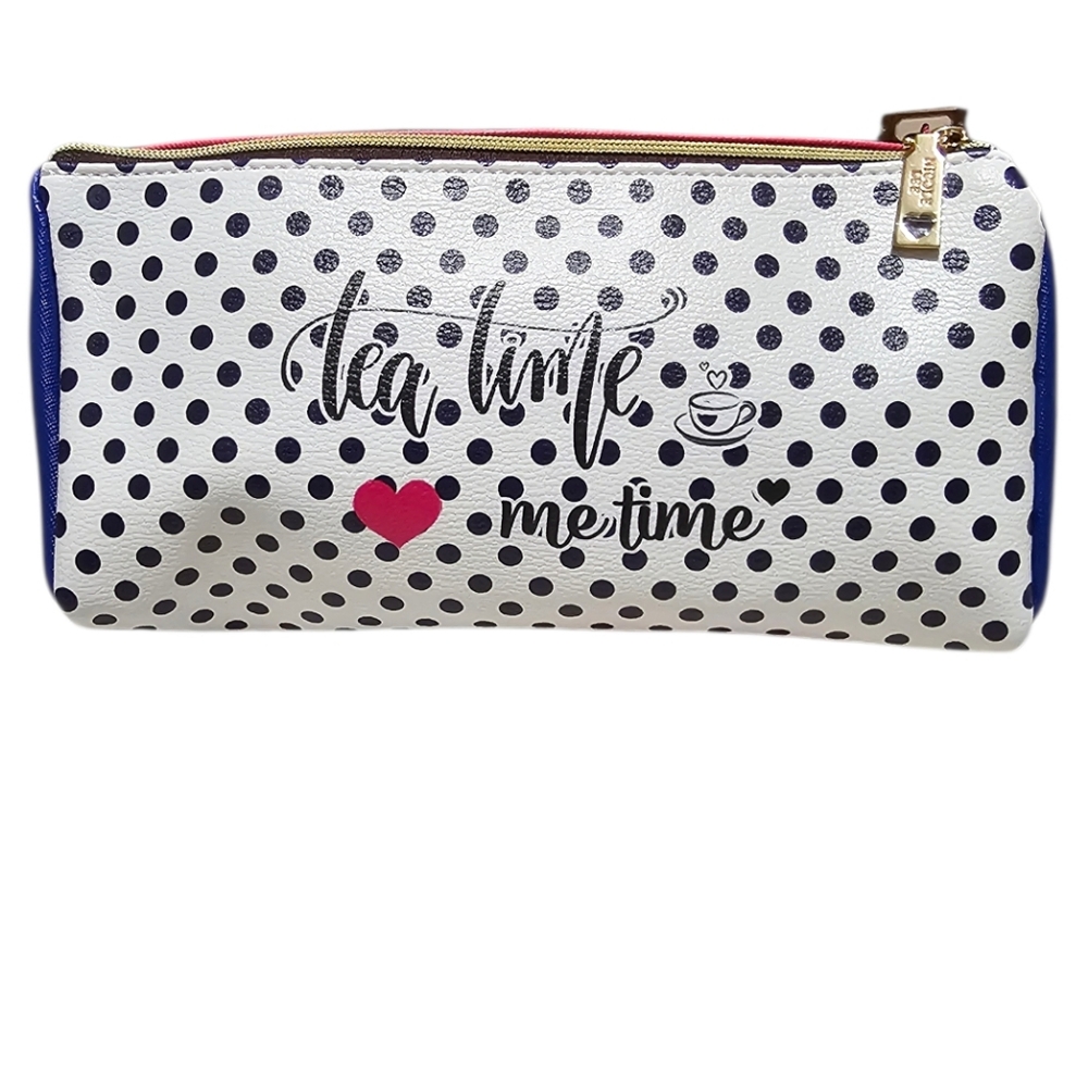 NICOLE LEE "Tea Time Me Time" Pink and Blue Cosmetic Bag w Handle - Picture 3 of 8